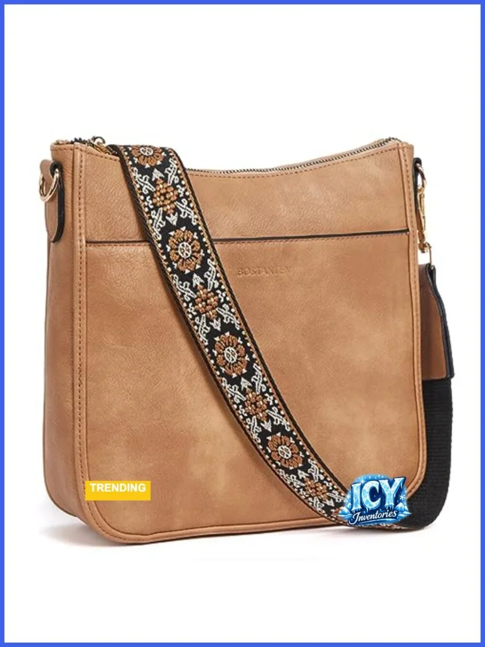 Women's Vegan Leather Crossbody Hobo Bag with Wide Guitar Strap, Multi Pockets,